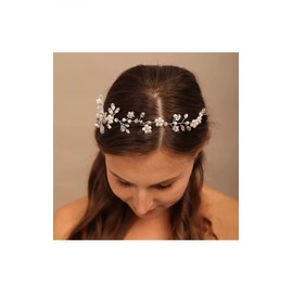 YERTTER Wedding Pearl Tiara Hair Vine Handmade Bride Hair Band Bridal Crystal Flower Headband Head Pieces for Wedding Prom Brithday Party (Gold)