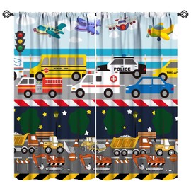 Nitmbi - Cortinas para camión para niños, diseño de tractor de coche, diseño de dibujos animados, con patrón de avión, 2 paneles de bolsillo para barra, para decoración de habitación de niños, 41