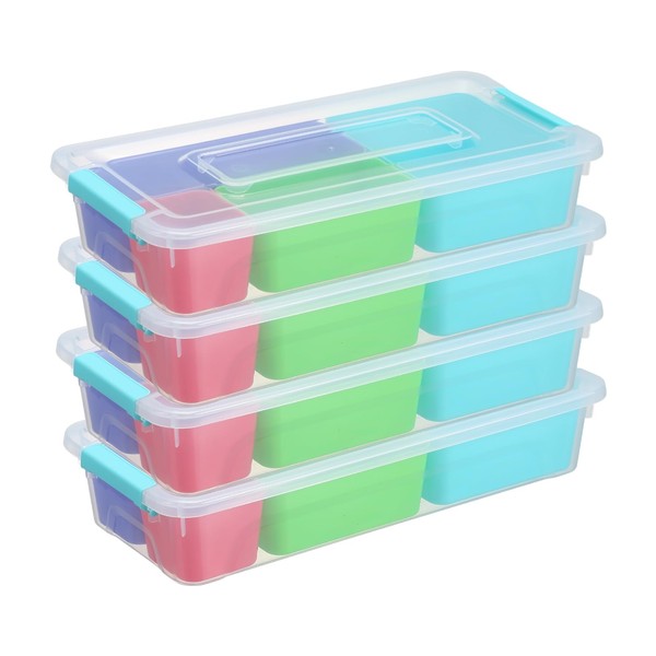novelinks 4 QT Clear Plastic Dividing Storage Box with 4