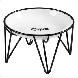 Kitwinney Ceramic Raised Cat Bowls - Elevated Cat Food Bowls Whisker Friendly, Anti-Vomiting Cat Food Plate, Elevated Cat Dish for Indoor Cats - Stylish, Safe and Hygienic Cat Bowl (Fishboon,1 Pack)