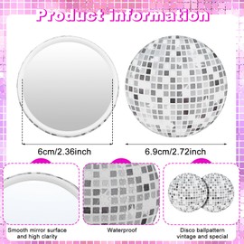 LLOUSSAK 10 Pcs Round Checkered Compact Mirror Bulk, 2.72 Inch Disco Party Supplies Mini Mirror Bulk for Disco Ball Party Favors, Handheld Portable Makeup Mirror for Women, Purse, Disco Ball Decor