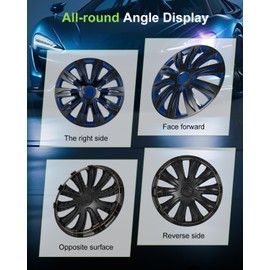 SCITOO 17 Inch Set of 4 Hubcaps Black Lacquer & Blue Lacquer ABS & PC Material Snap On Wheel Covers Fit All Models