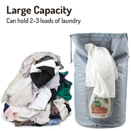 Laundry Bag Backpack, Large Laundry Bag with Detergent Holder and Adjustable Shoulder Straps, Clothes Laundry Backpack for College, Travel, Apartment, Laundromat, Dorm Room (Gray)