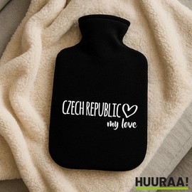 Huuraa Wärmflasche Czech Republic My Love Geschenk 1,8 Liter Black Classic Veloursbezug Czech Republic Präsent