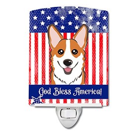 Caroline's Treasures BB2184CNL American Flag and Red Corgi Ceramic Night Light Compact, UL-Certified, Ideal for Bedroom, Bathroom, Nursery, Hallway, Kitchen, 6x4x3, Multicolor