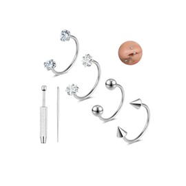 20G Titanium Horseshoe Nose Rings Internally Threaded Septum Jewelry Lip Rings Hoop Labret Jewelry Spike CZ Ball Horse Shoe Nose Ring Hoops for Women Men