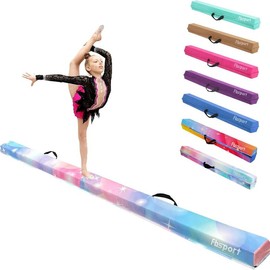 FBSPORT 8ft/10ft Balance Beam: Foldable Gymnastics Beam for Kids & Adults, Non-Slip Rubber Base, Ideal for Training & Home Workouts Jumps Cartwheels - Color: Pink Blue, Size: 8ft  x 6in  x 2.5in