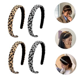 IWOWHERO 4Pcs Leopard Hair Hoop Wide Cloth Headbands for Women Stylish Hair Accessories for Daily Use Face Washing Breathable Lightweight Design Colors