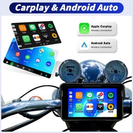 Wireless Motorcycle Carplay GPS Navigation System with Apple Carplay and Android Auto,5-Inch Waterproof Touchscreen Motorcycle Portable Car Stereo with Dual Bluetooth