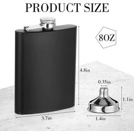 Pack of 6 Hip Flasks for Men, 8 oz Portable Pocket Hip Flask, Stainless Steel Leak-proof Hip Flask with Funnel, Matte Black Shot Hip Flask for Women, Camping, Hiking, Outdoor Activities