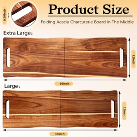 Acacia Large Charcuterie Board, Wood Charcuterie Boards with Handles Foldable Travel 33 x 12 Inch Cheese Board Charcuterie Serving Board with Food Meat Party Appetizers (Large, Rectangular)