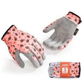 Vgo... 3 Pairs Kids Gardening Gloves Ages 3-9 | Breathable Yard Work Gloves | Outdoor Play, Cycling & DIY Safety Gloves, Machine Washable (3 Pairs, Size XS, Pink, KID-MF7362)