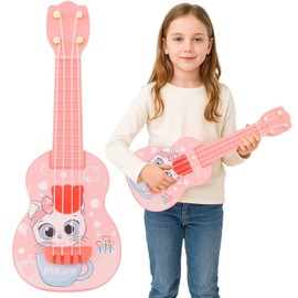 Kids Guitar, 21cm Ukulele for Kids, Pink Cat Design Toy Guitar for Toddlers, Mini Musical Instrument for Early Learning, Gifts for Boys and Girls