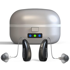 YorkSound Rechargeable Hearing Aids for Seniors - Smart 16 Channel OTC Amplifier with AI Noise Cancellation, 90Hrs Battery & 6 Ear Tips, Comfort Fit BTE Hearing Aid for TV/Chat Clarity（Black）