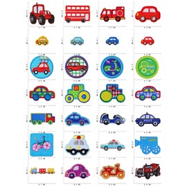 CHENKEE 28 Pieces Children's Cartoon Car Sew-On Patches, Iron-On Patches, Iron-On Patches, Boys for T-Shirt, Jeans, Clothing Bags, Hats, Repair the Hole