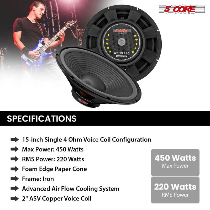 Professional 15-Inch 450W 4 Ohm Guitar Speaker Low Distortion Replacement