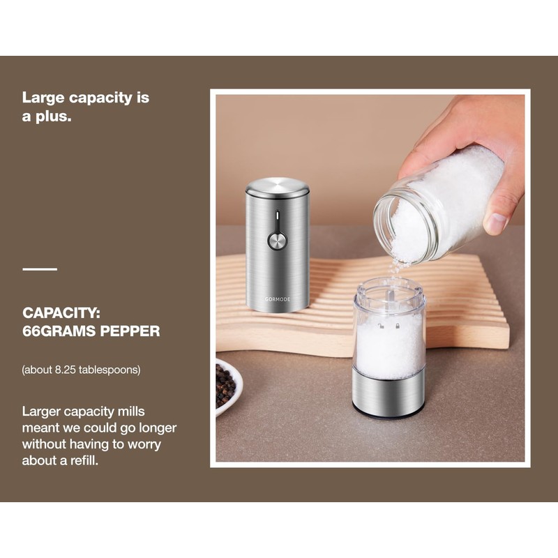 Electric Pepper Grinder and Salt Mill Set - Large Capacity