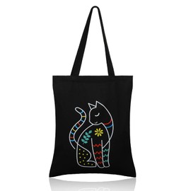 MWOOT Black Handbag Shopping Bag for Women, Cat Fabric Bags/Canvas Tote Bag/Shopping Bag/Cotton Bag/Shoulder Bag/Shopper Bag for Shopping School 35 x 40 cm, black