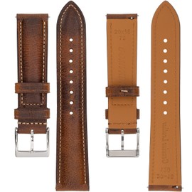 Gomvadr Leather Watch Strap with Quick Release, Vintage, Oil-Tanned Replacement, 16 mm - 24 mm, Unisex, Brown, 210 mm