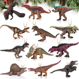 Batiyeer 12 Pcs Dinosaur Christmas Ornament Assorted Dinosaur Ornaments for Christmas Tree Plastic Dinosaur Ornaments for Christmas Tree Hanging Dinosaur Xmas Tree Ornaments