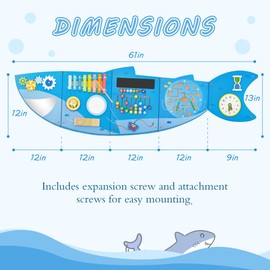 Shark Activity Wall Busy Board Panels,Busy Board for Toddlers Montessori Sensory Toys Wall Mount Wooden Learning Toy Ideal Furniture for Playroom & Children's Daycare
