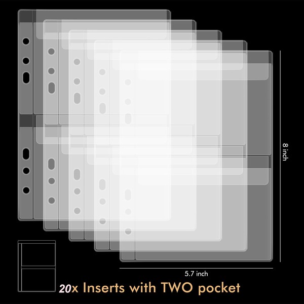 BAOFALI 20 Pack A5 Size Plastic Binder Pockets,6 Holes Waterproof