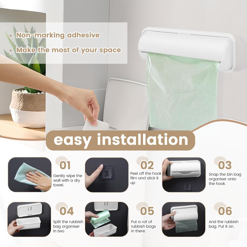 2 PCS Wall Mount Trash Bag Dispenser Roll Holder, Kitchen