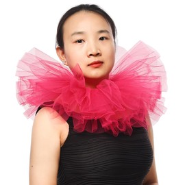 BLESSUME Victorian Retro Mesh Neck Ruff Ruffle Collar Layered Clown Collar Rose Red, rose red