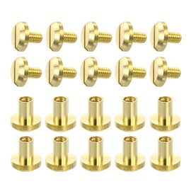 sourcing map 10Sets Brass Chicago Screw Fasteners, 8mm Concave Screw Back Binding Post Nail Stud Rivets Fastener for DIY Leathercraft