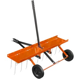 PPOLB 48 Inch Orange Tow-Behind Dethatcher with 24 Spring Steel Tines, Pull Dethatcher for Outdoor Yard Care, Garden Farm Grass Tractor Rake to Remove Thatch, Leaves and Needles from Large Lawn Areas