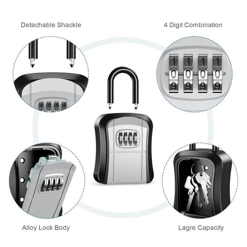 Upgraded Ankilo Key Lock Box, Wall Mounted 4-Digit Combination Lockbox