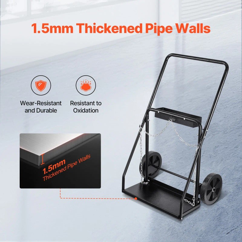 Dual Welding Cylinder Cart 440LBS Static Weight Capacity 10-Inch Solid