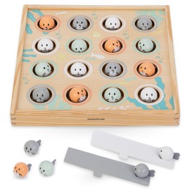 Mamabrum, Flying Fish - Wooden Toy, Wooden Platform with Many Holes, 2 Catapults, 16 Small Fish, Ecological Toy, for Children from 3 Years, Fishing Game Montessori