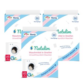 Natulim - Waschmittel Blätter (150 Waschgänge) - Made in EU, biologisch abbaubar, nachhaltig, Plastikfrei, Vegan und Cruelty Free - Saubere und weiche Wäsche - 3er Pack mit 50 Stück - (Floral Duft)