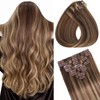 Clip in Hair Extensions Real Human Hair, Seamless Balayage Human