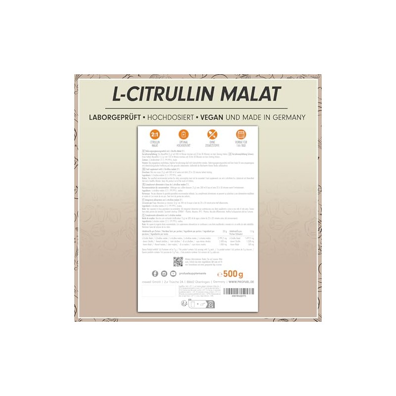 L-Citrulline Malate - 500 g Powder with 3000 mg L-Citrulline