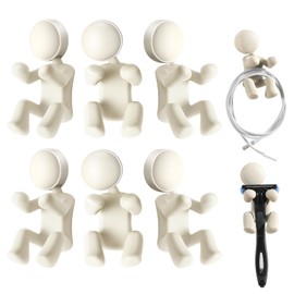 Pariveca Creative Doll Silicone Hook,Multifunction Bathroom Utility Hook,Waterproof Shower Hooks,for Clip & Hanging Razor,Key and etc,Dorm Room Essentials,Fun Gifts for Best Friend (6 Pcs(White))