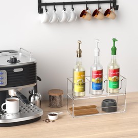 Rulyyo Coffee Condiment and Cup Organizer - 2-Tier Upright Cup and Lid Holder with Straw Organizer 4 Compartments Clear Acrylic Cup Dispenser for Restaurant Breakroom Coffee Station Countertop