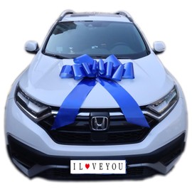 Chexin Giant Large Blue Bow for Car Birthday, Happy Birthday, Gift Bow Size XXL 76 cm / 30 inches, Giant Blue Car Bow, Large Mesh, Car Bow for Bicycle, and Bow with 185 cm Ribbons