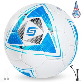 SARETAS Soccer Ball, Size 5, PU Leather, 32 Panels, Machine Stitched, Ideal for Training and Play, Great Gift for All Ages