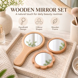 Wooden Hand Mirror for Makeup & Grooming – Portable Handheld Cosmetic Mirror for Vanity, Travel & Daily Use