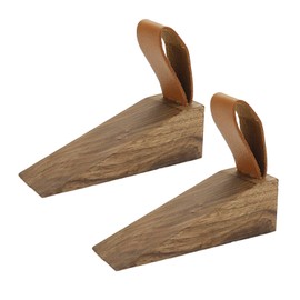 KUMGROT 2pcs Walnut Wood Door Stopper Non-Slip Door Stops Wedges Sturdy Stackable Door Stops with Leather Band for Hanging 11×3.5×3.5cm/4.3×1.4×1.4in