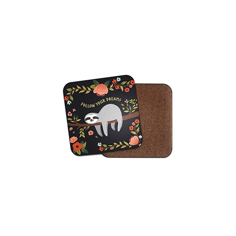 1 x Funny Lazy Sloth Coaster - Dreams Cute Flowers