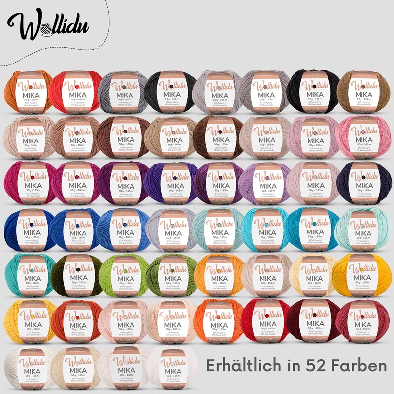 Wollidu Mika Knitting and Crochet Yarn, 51% Polyacrylic, 49% Cotton,