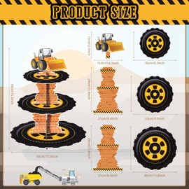 3 Tier Construction Theme Cupcake Stand Cardboard Dump Truck Dessert Display Tower Holder Cupcake Serving Stand Construction birthday party supplies for Construction Birthday Baby Shower Decorations