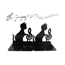 Cute Lovely Funny Lazy Cat Playing Music Nonskid Thickening Iron Library School Office Home Study Metal Bookends Book End (Music Note)
