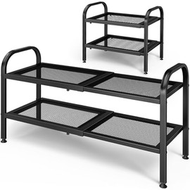 Kitsure Expandable Shoe Rack - 2-Tier Shoe Storage with High-Density Metal Shelves, Easy to Assemble, Space Saving Shoe Rack For Closet, Entryway, Garage, 18.1-29.3" x 11.4" x 17.1", Black