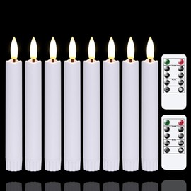 Yeelida Flameless Taper Candles with Two Remote Timer, 6.4" LED 3D-Wick Window Candles, Flickering Long-Lasting Electric Pack of 8 Flameless Candlesticks (0.78" Dia, White)