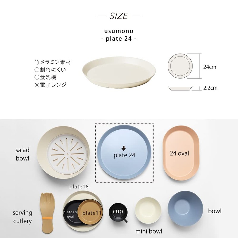 ideaco Large Plate, Black Plate, 9.4 inches (24 cm), usumono