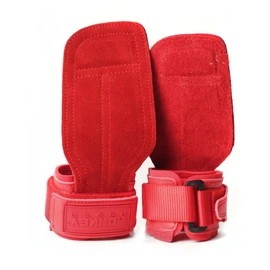 Monkey Power Straps con Callera de Piel Rojos, Gym Crossfit Muñequera (G 21-25CM MUÑECA 15-20CM Palma)